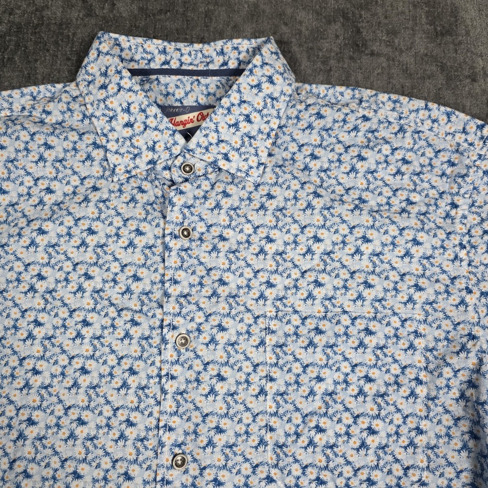Johnnie-O Hangin Out Floral Button Down Shirt Mens XL Blue White Viscose Preppy